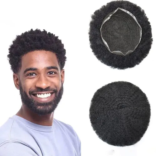 Vista 17 de Afro Toupee Hair Piece para hombres negros Encaje suizo completo Afro Hombres Toupee cabello humano rizado hombres onda unidades de cabello