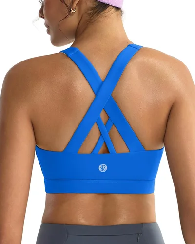 Vista 43 de RUNNING GIRL - Sujetadores deportivos para mujer, sujetadores deportivos con tiras acolchadas y espalda cruzada de apoyo medio con copas extraíbles