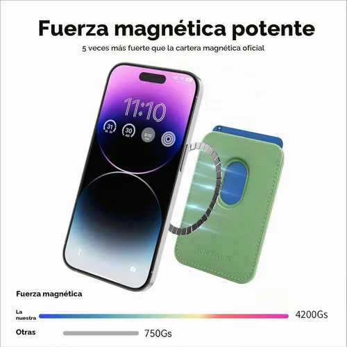 Vista 2 de Cartera de cuero Mag-Safe RFID magnética más resistente para la serie iPhone 17, accesorios Mag-Safe que se adhieren a la serie de iPhone Verde claro