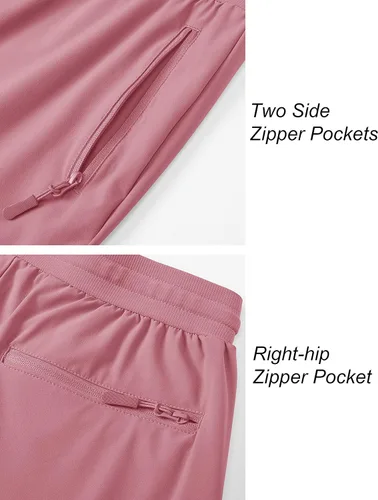 Vista 6 de MAGCOMSEN Pantalones de senderismo para mujer, de secado rápido, ligeros, con cintura elástica, con bolsillos con cremallera