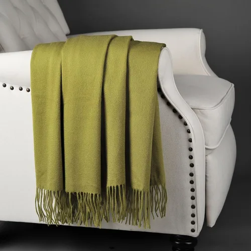 Vista 8 de CUDDLE DREAMS Manta de cachemira prémium con flecos, lujosamente suave (verde bambú)