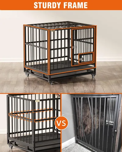 Vista 2 de Furpezoo® Jaula de perro indestructible resistente, perrera grande de 38 pulgadas con puerta de alimentación, jaula para perros a prueba de escape