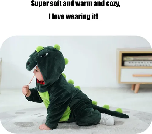 Vista 3 de ABTSHU Disfraces de animales para bebé, disfraz de Halloween para niños pequeños Dinosaurio verde