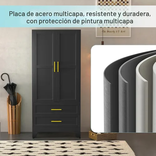 Vista 5 de erosoei Armario del guardarropa del armario del metal, 71" gabinete de Negro 2 Cajones
