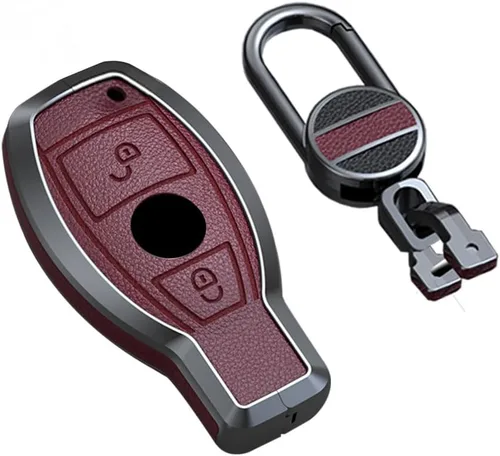 Vista 7 de SANRILY Funda para llavero de piel de metal con 2 botones, color negro, para Mercedes Benz Clase G W463 GLK A, B, S, M, AMG, con llavero