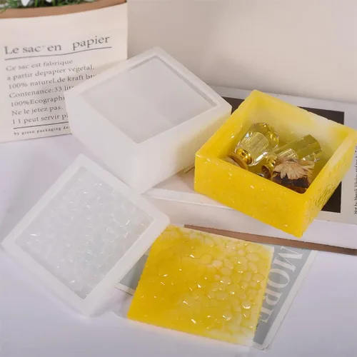 Vista 8 de Caja de almacenamiento cuadrada Moldes de fundición de resina con tapa, caja apilable de ondas de agua, moldes de silicona, estuche de joyería
