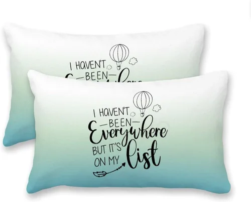 Vista 2 de Funda de almohada lumbar de lona de algodón con texto en inglés "I Haven't Been Everywhere But It's on My List", funda de cojín para decoración