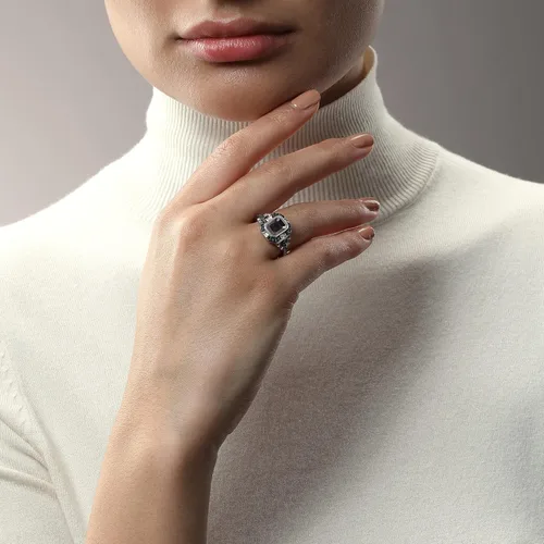 Vista 3 de Star Wars - Anillo de joyería fina The Wookiee para mujer, 13 quilates diamantes blancos y negros y plata de cuarzo ahumado, Metal, Cuarzo ahumado