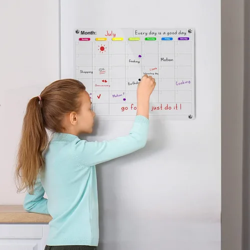 Vista 6 de Calendario acrílico magnético para refrigerador, pizarra magnética de borrado en seco acrílico antiarañazos para refrigerador, calendario magnético