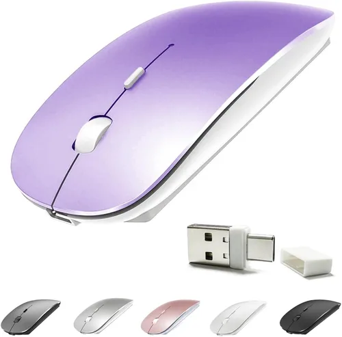 Vista 11 de KLO Ratón Bluetooth recargable con LED (BT5.2+Tipo-C+USB2.4G) para MacBook/MacBook Air/Pro/iPad/Laptop/Notebook/PC/Chromebook (A LED/Verde)