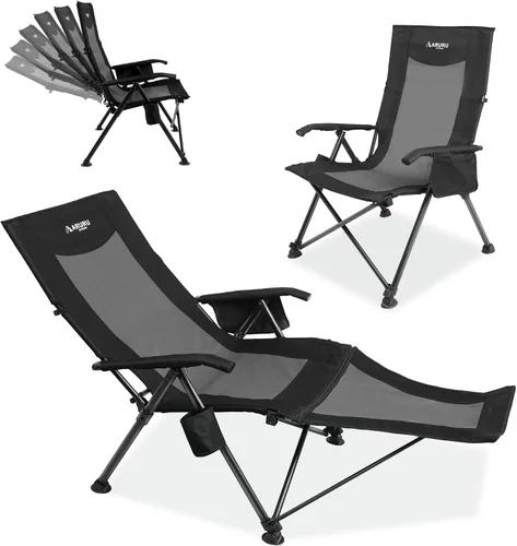 Vista 10 de Silla de camping reclinable para adultos, resistente, sillas reclinables plegables con respaldo alto ajustable de 6 posiciones, sillas de patio
