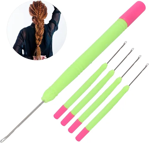 Vista 8 de 5 ganchos de plástico para extensiones de cabello, juego de ganchillo, herramienta de gancho para trenzar el cabello (verde #2)