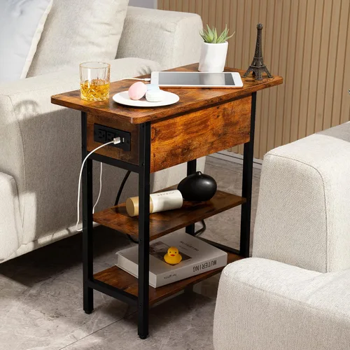 Vista 2 de Yoobure - Mesa auxiliar con estación de carga; mesa auxiliar con tapa abatible, puertos USB y tomas de corriente; mesa de sofá, cama, sala de estar