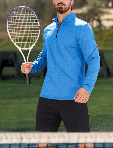 Vista 5 de MAGCOMSEN Sudadera de golf de manga larga con forro polar para hombre, con cremallera de 1/4, térmica, para correr