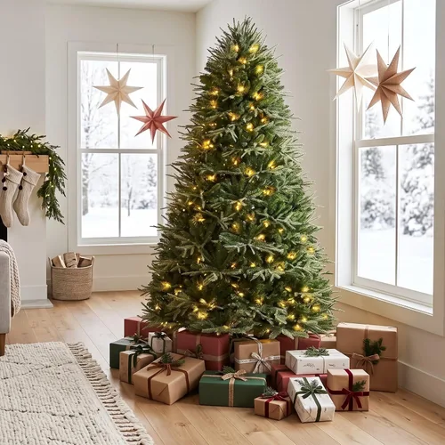 Vista 13 de Naomi Home Darla - Árbol de Navidad flocado de nieve preiluminado de 7.5 Esmerilado con proyector