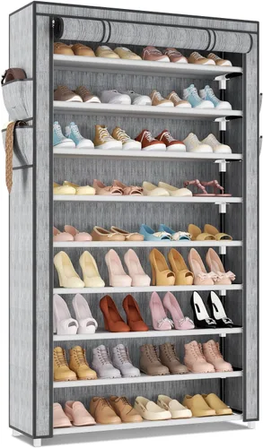 Vista 13 de LANTEFUL Zapatero con cubiertas, organizador de zapatos de 5 niveles de gran capacidad, estante para zapatos, 20-24 pares, ahorro de espacio, Negro
