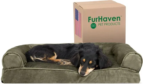 Vista 10 de Furhaven - Cama para perros, cojín de almohada tradicional sofá y colchón de espuma rectangular terapéutico de lujo con funda extraíble para perros