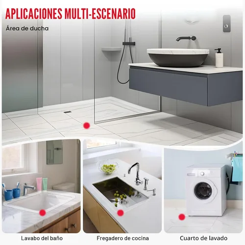 Vista 6 de Protector de agua para umbral de ducha, barrera impermeable de silicona autoadhesiva, a prueba de fugas, flexible, fácil instalación, longitud
