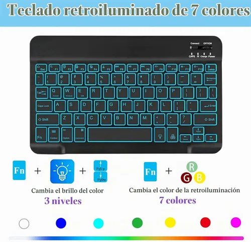 Vista 5 de Funda de teclado desmontable para Samsung Galaxy Tab A11+ 2025/A9+ 2023 de 11 pulgadas, funda magnética retroiluminada de 7 colores para Samsung
