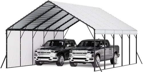 Vista 126 de VEVOR Cobertizo Tienda de Almacenamiento Exterior Portátil Resistente de 6 x 8 x 7 pies, Refugio de Cochera Garaje Impermeable con Puerta Enrollable