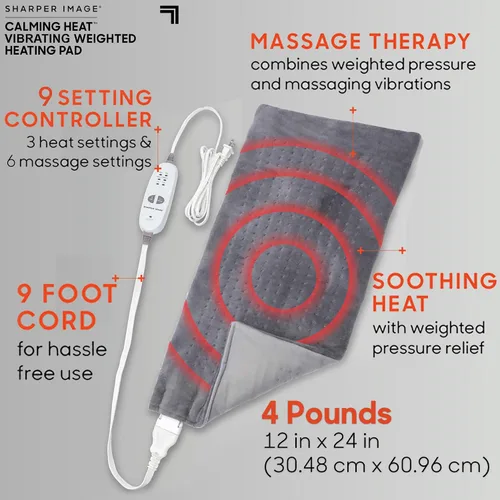 Vista 4 de Sharper Image - Almohadilla térmica con peso para masaje de calor calmante Ajustes de temperatura, función de apagado automático, regalo