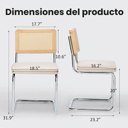 Vista 2 de Cesca - Juego de 2 sillas de comedor con respaldo de caña de ratán natural