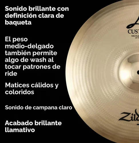 Vista 4 de Zildjian A Custom Medium Ride Platillo - 20 pulgadas