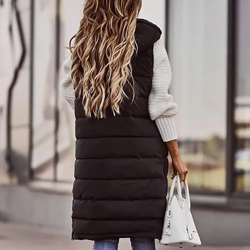 Vista 6 de Abrigo de abrigo de abrigo para mujer de otoño e invierno, sin mangas, cárdigan de algodón de longitud media