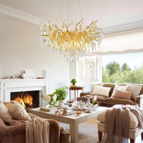 Vista 5 de Candelabro de cristal para comedor, lámpara moderna de 24 pulgadas para sala de estar, candelabros de rama de árbol dorado con 8 luces, lámpara