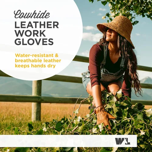 Vista 2 de Wells Lamont HydraHyde - Guantes de trabajo de cuero resistentes al agua para mujer, parche de palma reforzado