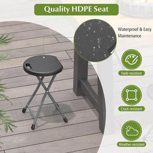 Vista 5 de GYMAX Taburete plegable, taburete de bar plegable portátil de 18 pulgadas con asa y marco de acero, 330 libras, resistente, plegable, ligera, silla