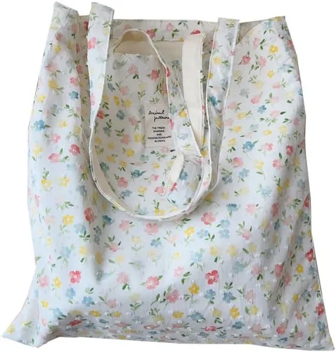 Vista 52 de Floral Canvas Tote Bag Double-Sided Printed Cloth Cotton Tote Floral Shoulder Bags for Beach Travel Shopping Grocery