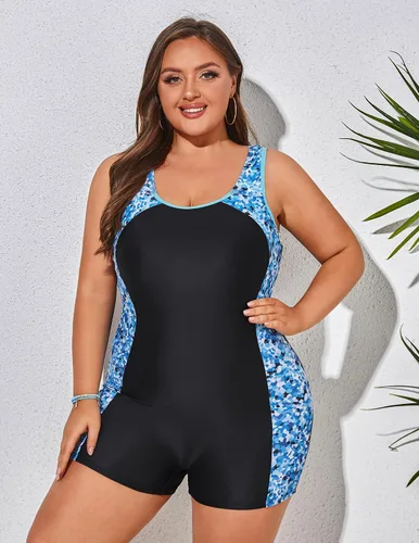Vista 3 de Hanna Nikole Traje de baño deportivo Boyleg de una pieza para mujer, talla grande, cobertura completa, traje de baño de entrenamiento con espalda