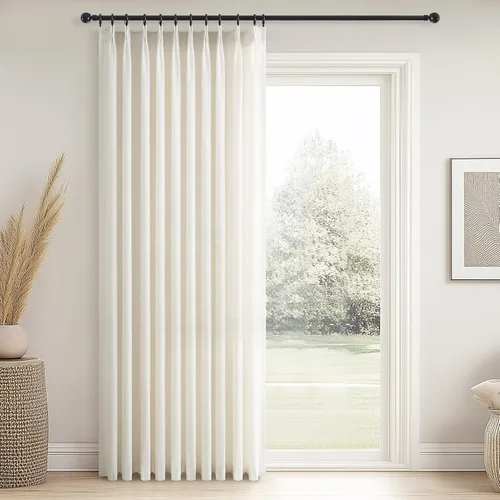 Vista 18 de Topfinel 2 paneles de cortinas plisadas de lino beige y blanco de 63 pulgadas de largo, para dormitorio y sala de estar, cortinas semitransparentes