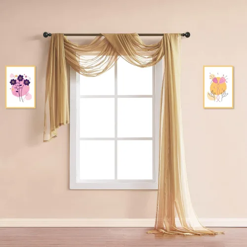 Vista 17 de ASATEX Cortina Transparente para Ventana de Longitud Larga de 56" (An) x 216" (L) Color Beige Claro. Los Tratamientos de Voile para Ventana son