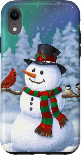 Vista 33 de Funda para iPhone 17 con diseño de muñeco de nieve y pájaros en invierno