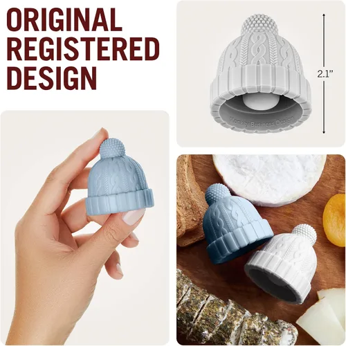Vista 4 de Tapón decorativo de botella de silicona con forma de gorro en caja de regalo, juego de dos, tapón novedoso, conservador de bebidas y vino, tapones