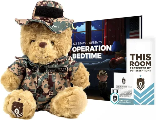 Vista 9 de ZZZ Bears Airman Sleeptight Air Force - Oso de peluche con libro de cuentos y sistema de sueño, regalo reconfortante para niños de la Fuerza Aérea