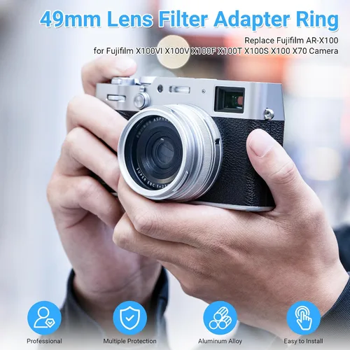 Vista 2 de Anillo adaptador de filtro de lente de metal de 1.929 in para cámara Fujifilm X100VI X100V X100F X100T X100S X100 X70 Instalación de cámara UV CPL