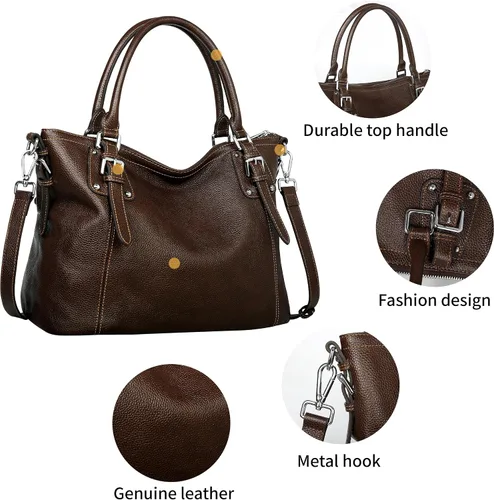 Vista 6 de HESHE - Carteras y bolsos de cuero genuino para mujer, bolso de mano, bolso de hombro, bolso de asa superior, bolso cruzado, bolso tipo morral
