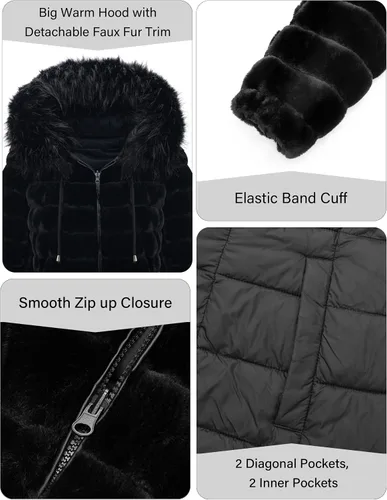 Vista 4 de Bellivera Chaqueta de piel sintética de doble cara para mujer, abrigo reversible con capucha y cuello de piel