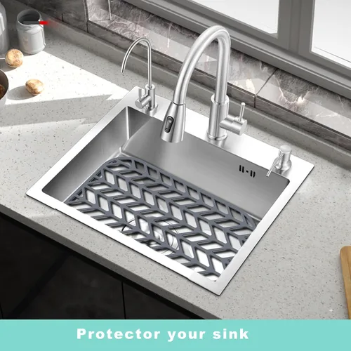 Vista 6 de AWOKE Protectores de fregadero para fregadero de cocina, tapete de fregadero de 12.25 x 11.5 pulgadas, resistente al calor, alfombrilla de silicona