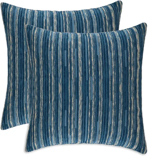 Vista 8 de Yeiotsy Fundas de almohada azules, paquete de 2, fundas de almohada decorativas a rayas bohemias para sofá, decoración del hogar