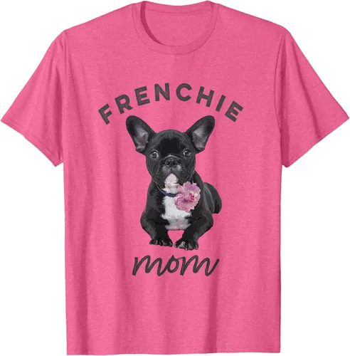 Vista 32 de Camiseta Bulldog Francés para Mujer, Frenchie Mom, Flor, Negro, S