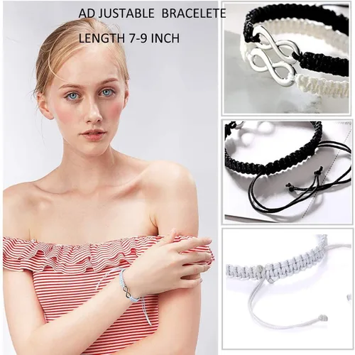 Vista 5 de RINHOO Forever Lovers - Juego de 2 pulseras de acero inoxidable con infinitos, cuerda trenzada de cuero, pulsera de muñeca ajustable de 7 a 9