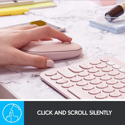 Vista 4 de Logitech Pebble M350 - Mouse inalámbrico con Bluetooth o USB, silencioso y delgado con clic silencioso para iPad, laptop, laptop, PC y Mac, rosa