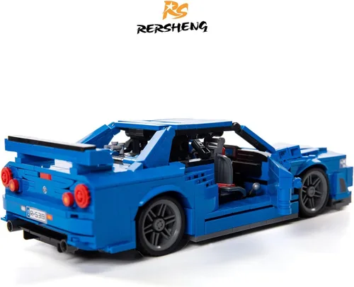 Vista 4 de Initial-d GTRS R34 - Kit de construcción y juguete de construcción con tecnología MOC, modelo coleccionable para adultos, modelo de coche JDM a