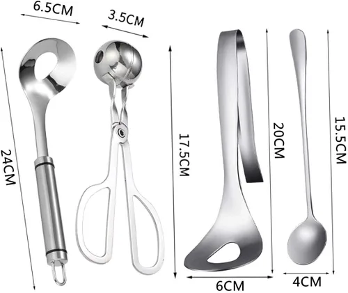 Vista 2 de Juego de 4 cucharas de albóndigas para hacer albóndigas, herramienta antiadherente para hacer albóndigas, cucharas de albóndigas con mango largo