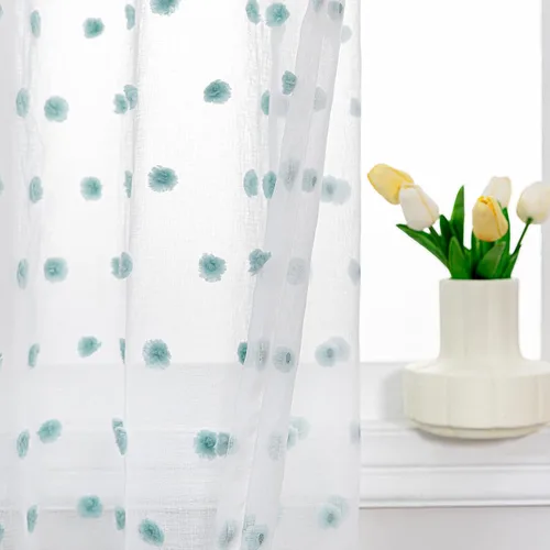 Vista 9 de MYSKY HOME Cortinas transparentes con pompones de arcoíris para habitación Pompón arcoíris