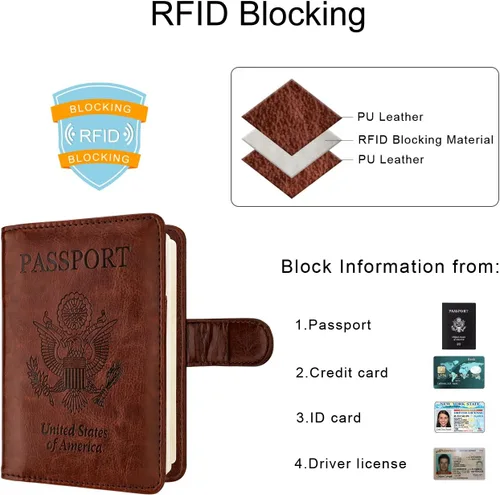 Vista 3 de WALNEW Funda para pasaporte, tarjetero para pasaporte de viaje, funda tipo cartera, E-Café, E